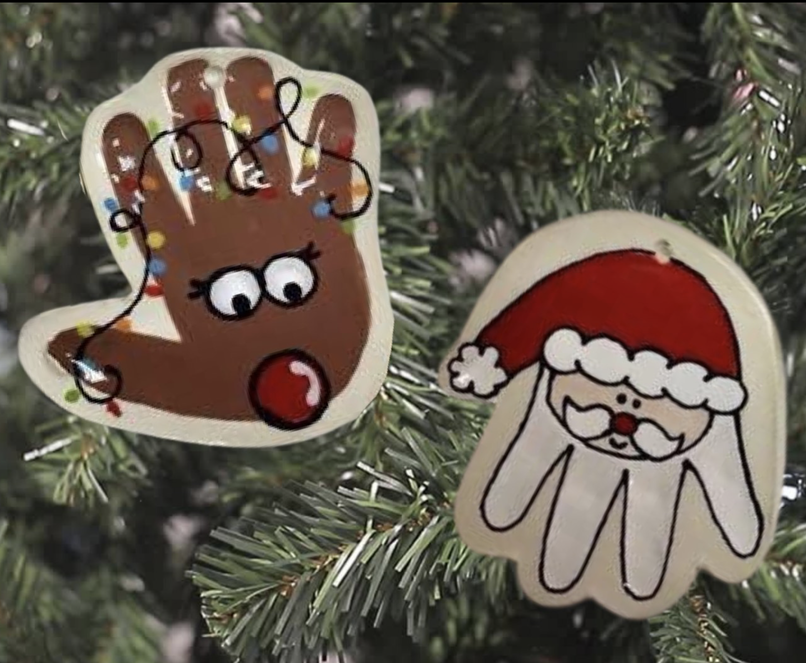 Clay Handprint Santa or Rudolph Ornament